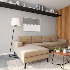 Sofá 4 Lugares Larose com Chaise Esquerdo Pé Palito Linho Cotton Bege