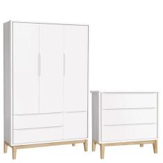 Cômoda Gaveteiro e Guarda Roupa Infantil 3 Portas New Classic Branco c