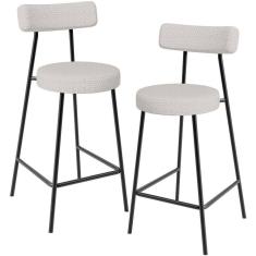 Kit 02 Banquetas Baixa Para Cozinha Sala De Jantar Bar Bancada Milão L02 Bouclê Cru - Lyam Decor