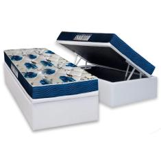 Cama Box Baú Solteiro: Colchão Anatômico Ortobom D28 - Ep Iso 60 Super Firme + Base Crc Courano White(88x188)