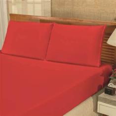 Lençol King 3 Peças PREMIUM - lençol king 3 peças micro liso, Vermelho