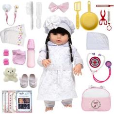 Boneca Reborn Nicole Morena Toda de Silicone Vários Itens - Cegonha Re