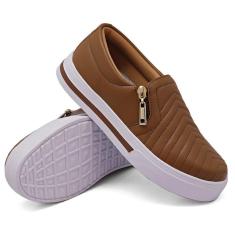 Tênis Dk Uze Shoes Slip On Sola Baixa Calce Fácil Com Zíper Lateral Leve Feminino-Feminino