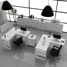 Conjunto 7 Peças 2 Mesas L com 1 Gaveteiro 2 Balcões e 2 3 Portas Espr