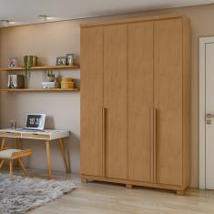 Guarda Roupa Solteiro Alonzo 4 Portas de Bater 2 Gavetas MDF Amêndoa Clean Móveis Lopas