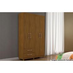 Guarda Roupa Solteiro Canadá Plus 4 Portas de Bater 2 Gavetas MDF-MDP Cinamomo-Off White Conquista Móveis