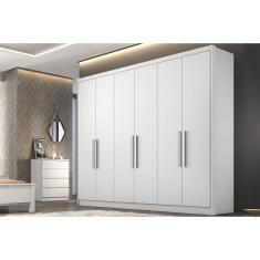 Guarda Roupa Casal Rizon-linea 6 Portas de Abrir 4 Gavetas MDF Branco Móveis Novo Horizonte