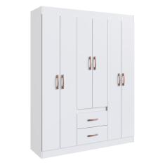 Guarda Roupa Solteiro CR35115 6 Portas de Dobradiça 2 Gavetas MDP Branco Multimóveis