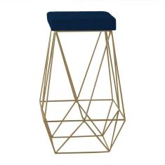 Banqueta Decorativa Kathy Base Gold Veludo Azul Gran Belo