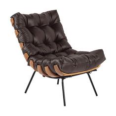 Poltrona Decorativa Sala de Estar Costela Couro Marrom - Gran Belo