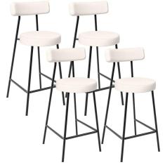 Kit 04 Banquetas Baixa Para Cozinha Sala De Jantar Bar Bancada Milão L02 Linho Cru