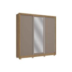 Guarda Roupa Casal 3 Portas de Correr e 2 Gavetas c/ Espelho e Pés CB01M570 Nogueira/Fendi - Kappesberg
