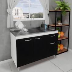 Balcão de Pia Cozinha 120cm Armário Gabinete Morgana Preto