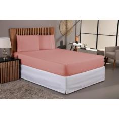 Jogo De Lençol 400 Fios Percal Poliéster Liso Toque Macio com Elástico Diversos Tamanho Solteiro Casal Queen King Size (Queen, Rose)