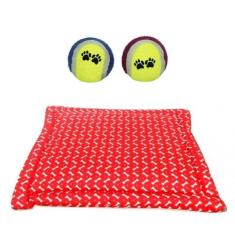 Kit Para Cães E Gatos 1 Colchonete M E 1 Bola Tênis Vermelho - Nica pe
