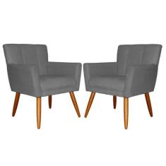 Kit 02 Poltronas Decorativas Onix Suede Cinza - DS Estofados