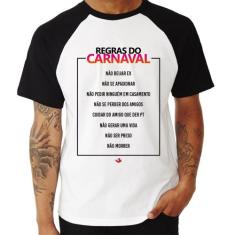 Camiseta Raglan Regras do carnaval - Foca na Moda, Branco, Preto, G