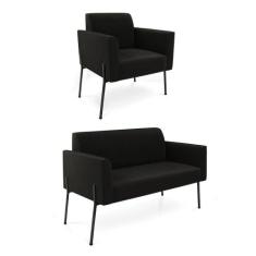 Sofá Namoradeira E Poltrona Pé De Ferro Preto Marisa Suede D03 - D'ros
