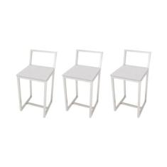 Jogo 3 Banqueta Baixa Para Cozinha Branca Assento Estofado Industrial 