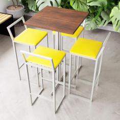 Conjunto Mesa Alta Bar Bistrô Quadrada Imbuia 4 Banquetas Confort Esto