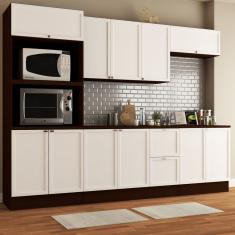 Cozinha Completa Baviera 11 Portas 2 Gavetas Nogueira/Branco - Panorama Móveis