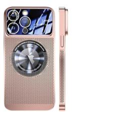 Capa magnética de dissipação de calor para iPhone 13 11 12 14 15 Pro Max Lente de vidro de malha galvanizada Ampliar capa de telefone, ouro rosa, para iPhone 13 ProMax