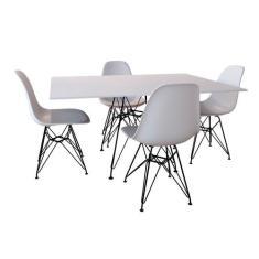 Conjunto De Mesa Eames Eiffel De Ferro Preto Tampo Branco 120x75 4 Cad