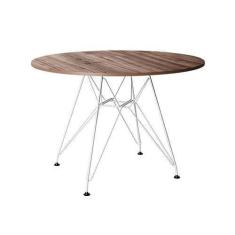 Mesa Eiffel Redonda 110cm Tampo De Madeira Amendôa Com Base De Ferro B