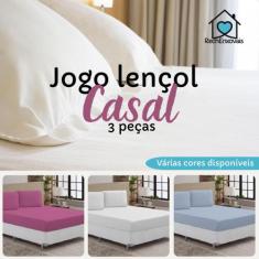 Jogo de Lençol Cama Casal Padrão Box 3 Peças Liso com Elástico em toda