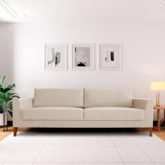 Sofá 2 Lugares 180cm Break Estilo Moderno Linho Pés em Madeira Maciça 