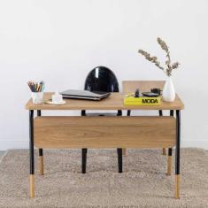 Escrivaninha em L para Escritório 136cm Pés Metal e Madeira - Artesano
