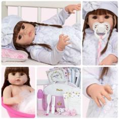 Boneca Bebe Reborn Realista Menina 100% Vinil Bolsa 20 Itens - Cegonha