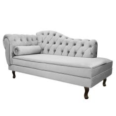 Divã Recamier Diana Lado Direito 120cm Linho - Doce Sonho Móveis, Cinz