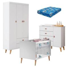 Quarto De Bebê Duda Com Berço Americano Ludmila Branco Acetinado Bétul