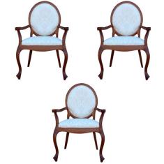 Kit 03 Poltronas Decorativas Sala de Estar Base Madeira Maciça Adrie S