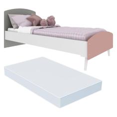 Cama Solteiro com Colchão Incluso 78x188cm 100% MDF Doçura Multimóveis Branca/Cinza/Rosa