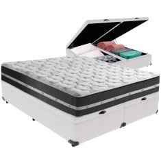 Cama Box Baú Branco e Colchão Classic Preto Molas ensacadas Queen Anjos