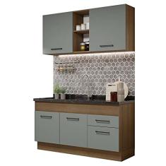 Cozinha Compacta Madesa Agata 150002 com Armário e Balcão (sem Tampo e Pia) - Rustic/cinza
