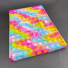 Tabuleiro Big Pop It Jogo Anti Stress Rosa, Azul E Amarelo