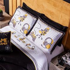 Jogo De Cama Game Streamer Branco King 04 Peças