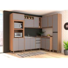 Armário De Cozinha 8 Peças Sem Tampo De 120 Com Cinza