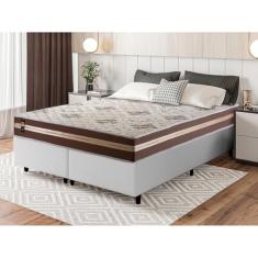 Conjunto Cama Box Branco Espuma Chicago Marrom Queen 158x198x57