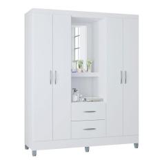 Guarda Roupa Solteiro Cordoba 4 Portas Branco Brilho - Poquema
