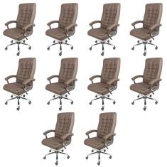 Kit 10 Cadeiras para Escritorio Presidente com Mola Ensacada Estofada em Sintético Oslo 3321 Café