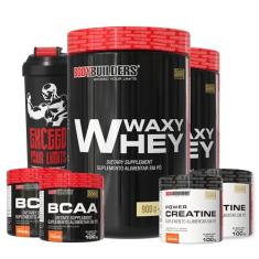 Kit 2x Waxy Whey Baunilha 900g + 2x BCAA 100g Tangerina + 2x Power Creatina 100g + Coqueteleira - Bodybuilders