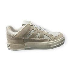 Tenis Feminino Arezzo Casual Flatform Recortes Bege-Feminino
