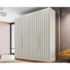 Guarda Roupa Solteiro Potente 4 Portas de Bater 3 Gavetas MDF Off White Móveis Europa