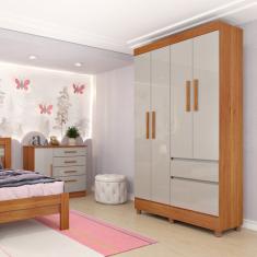 Guarda Roupa Solteiro Oregon 4 Portas de Bater 2 Gavetas MDP Cinamomo-Off White Tcil Móveis