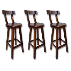 Kit 3 Bancos Altos Girafa Com Encosto Em Madeira De Lei Maciça - Imbuia