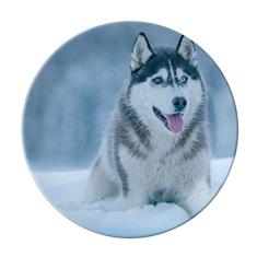 Dog Animal Snow Husky Placa decorativa de porcelana Salver Prato de jantar